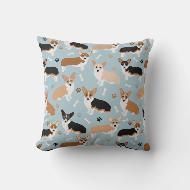 Corgi Dog Paws and Bones Cushion (Front)