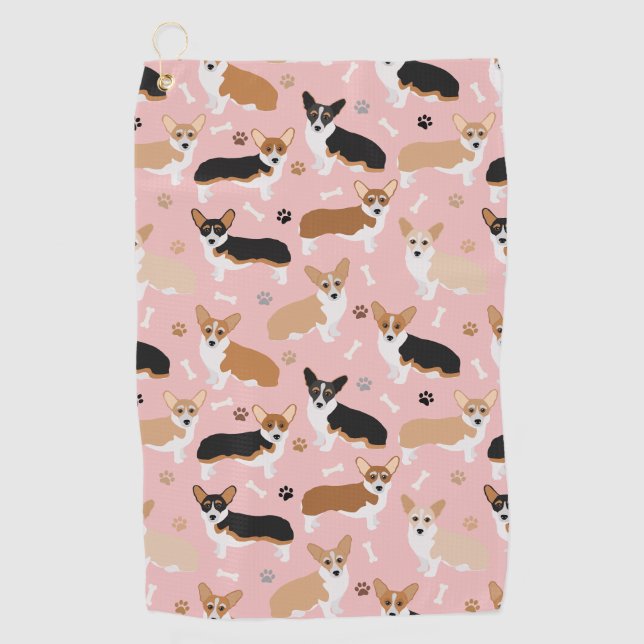 Corgi Dog Paws and Bones Golf Towel (Front)