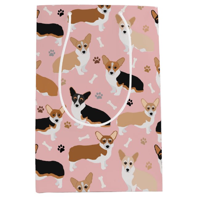 Corgi Dog Paws and Bones Medium Gift Bag (Front)