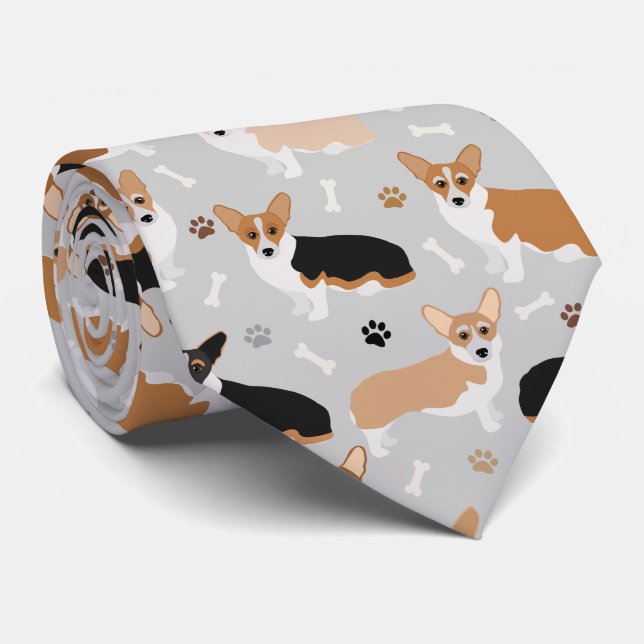 Corgi Dog Paws and Bones Neck Tie (Rolled)
