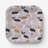 Corgi Dog Paws and Bones Paper Plates