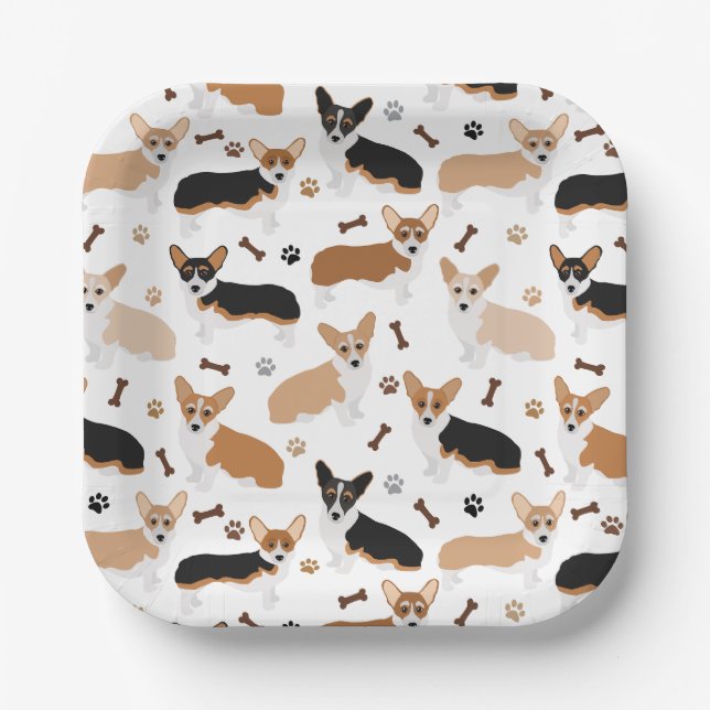 Corgi Dog Paws and Bones Paper Plates (Front)