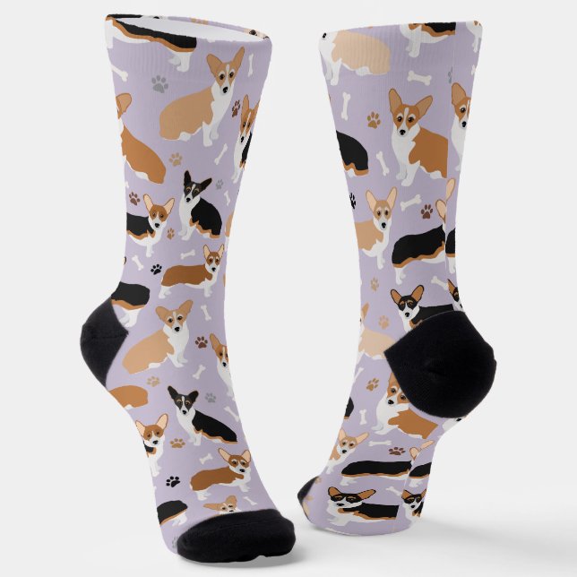 Corgi Dog Paws and Bones Socks (Angled)