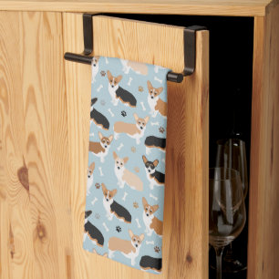 Corgi Dog Paws and Bones Tea Towel