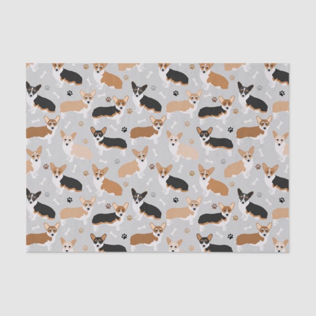Corgi Dog Paws and Bones Tissue Paper (Front)