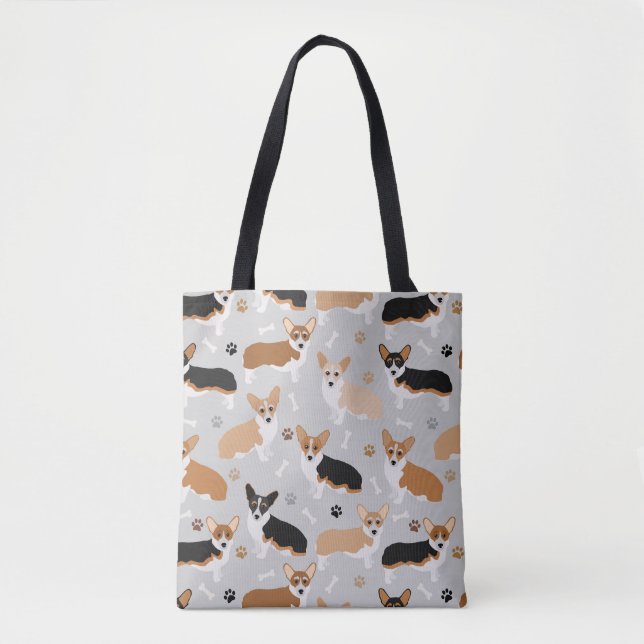 Corgi Dog Paws and Bones Tote Bag (Front)
