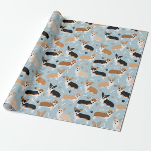 Corgi Dog Paws and Bones Wrapping Paper