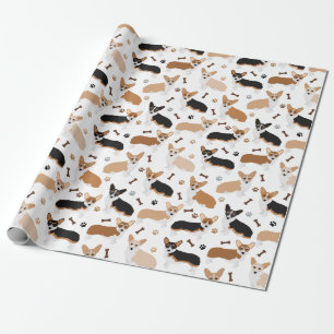 Corgi Dog Paws and Bones Wrapping Paper