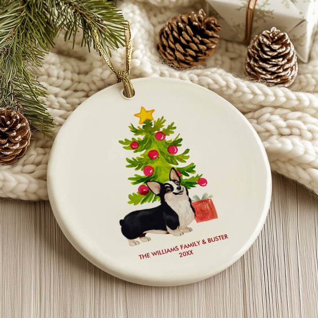 Corgi Dog Personalised Christmas Ceramic Ornament (Creator Uploaded)