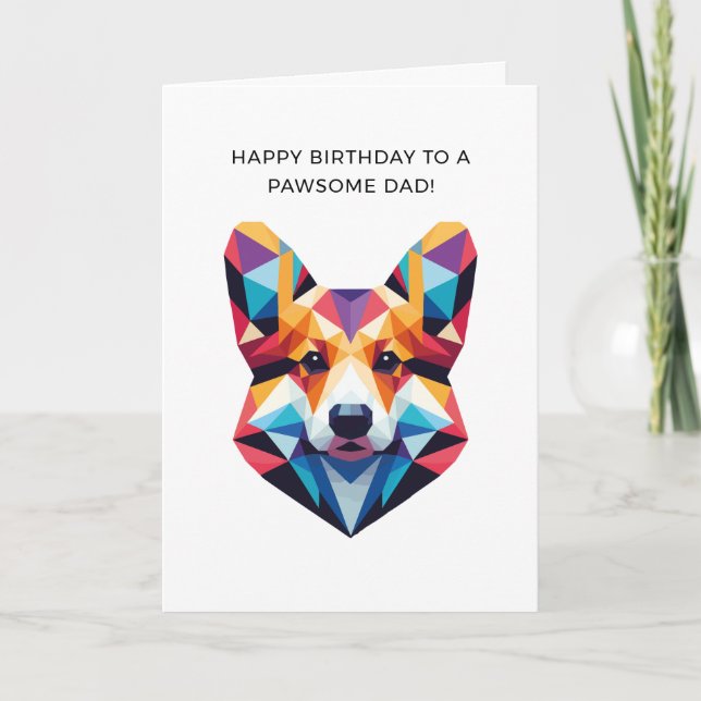 Corgi Dog Personalised Geometric Art Birthday Card (Front)