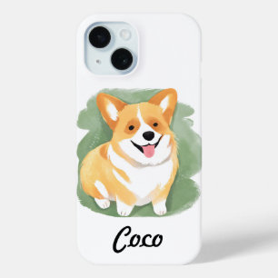 Corgi Dog   Pet Custom Name Cute Watercolor iPhone 15 Case