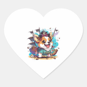 Corgi Dog Pirate Heart Sticker