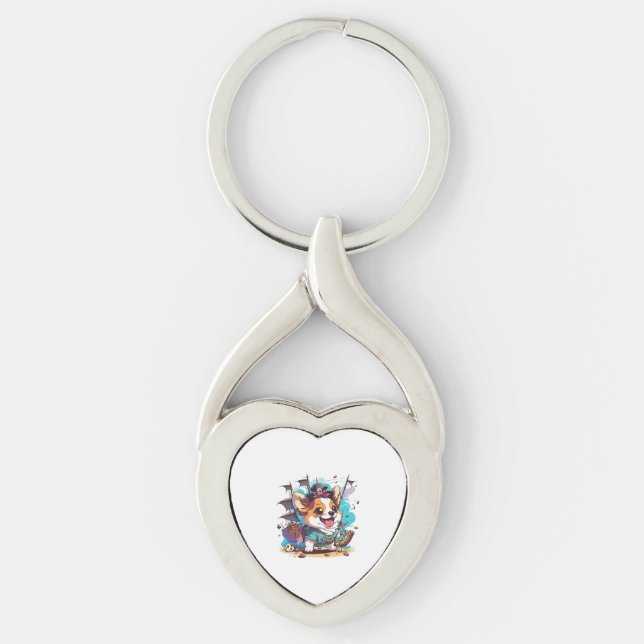 Corgi Dog Pirate Key Ring (Front)