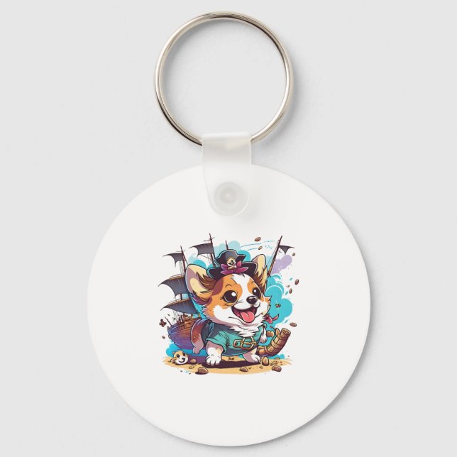 Corgi Dog Pirate Key Ring (Front)