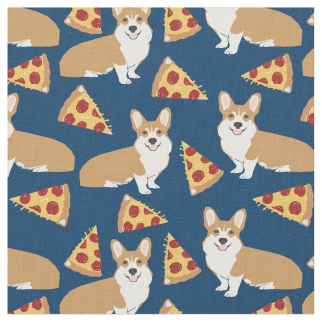 Corgi dog pizza pattern fabric (Close Up)