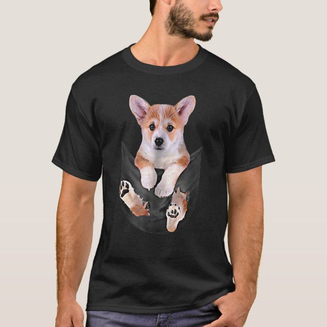 Corgi Dog Pocket Ripper Pocket Corgi Halloween T-Shirt (Front)