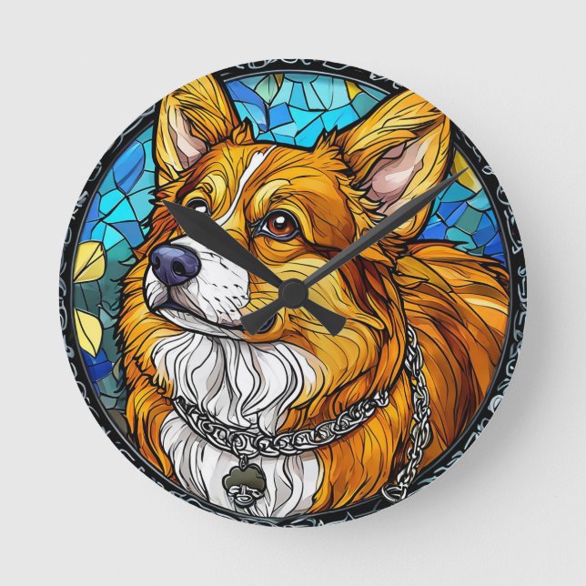 Corgi Dog Portrait Round Clock (Front)
