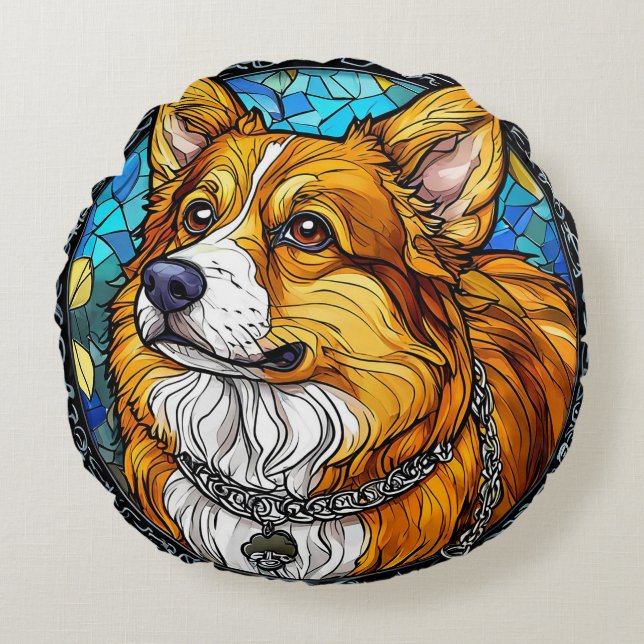 Corgi Dog Portrait Round Cushion (Front)