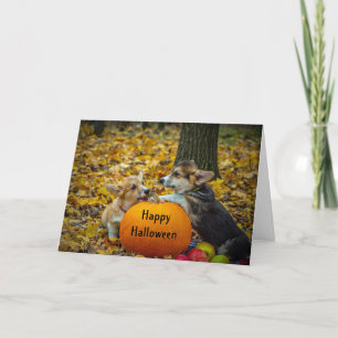 Corgi Dog Pumpkin Autumn Photo Halloween Card