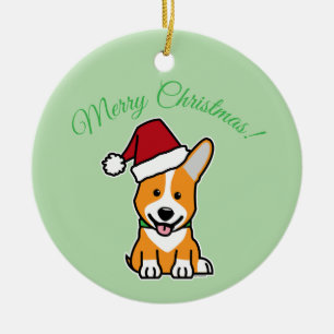 Corgi dog puppy cute Pembroke Welsh Christmas Sant Ceramic Ornament