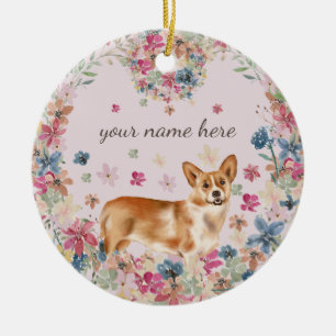 Corgi Dog Puppy flower print Ceramic Ornament