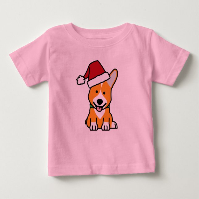 Corgi dog puppy Pembroke Welsh Christmas Santa hat Baby T-Shirt (Front)