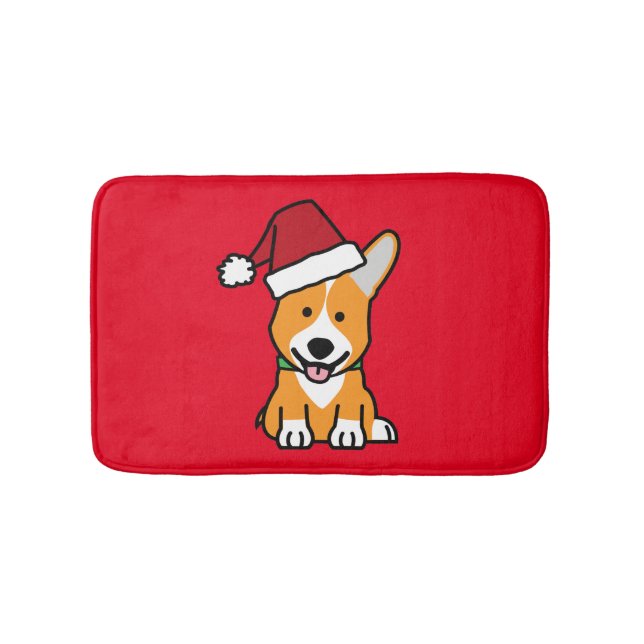 Corgi dog puppy Pembroke Welsh Christmas Santa hat Bath Mat (Front)