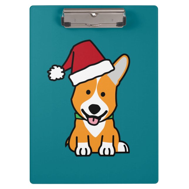 Corgi dog puppy Pembroke Welsh Christmas Santa hat Clipboard (Front)