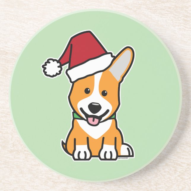 Corgi dog puppy Pembroke Welsh Christmas Santa hat Coaster (Front)