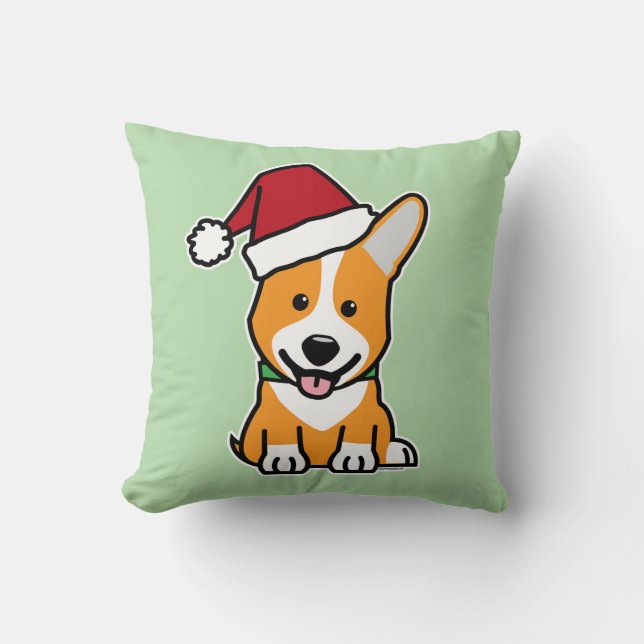Corgi dog puppy Pembroke Welsh Christmas Santa hat Cushion (Front)