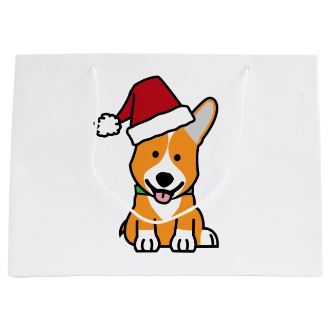 Corgi dog puppy Pembroke Welsh Christmas Santa hat Large Gift Bag (Front)