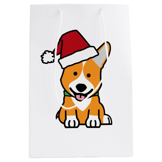 Corgi dog puppy Pembroke Welsh Christmas Santa hat Medium Gift Bag (Front)