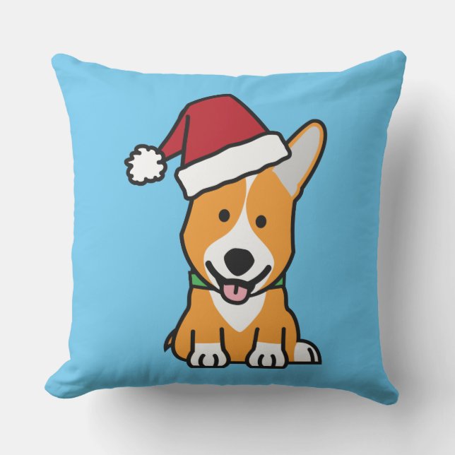 Corgi dog puppy Pembroke Welsh Christmas Santa hat Outdoor Cushion (Front)