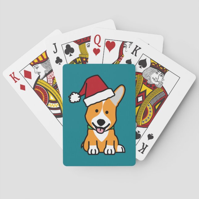 Corgi dog puppy Pembroke Welsh Christmas Santa hat Playing Cards (Back)