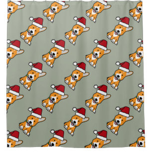 Corgi dog puppy Pembroke Welsh Christmas Santa hat Shower Curtain