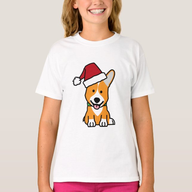 Corgi dog puppy Pembroke Welsh Christmas Santa hat T-Shirt (Front)