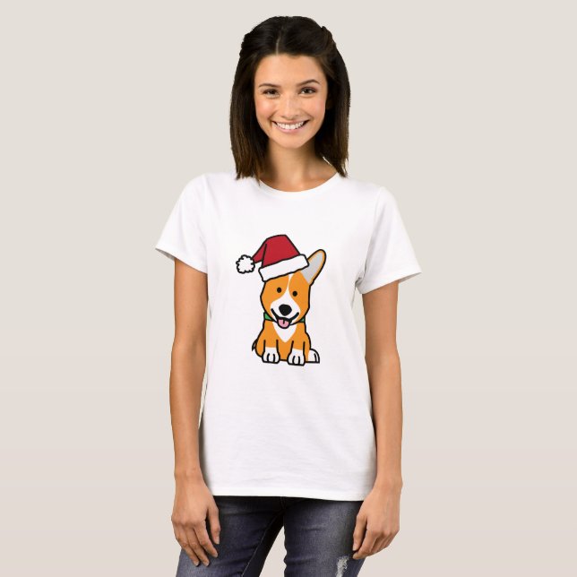 Corgi dog puppy Pembroke Welsh Christmas Santa hat T-Shirt (Front Full)