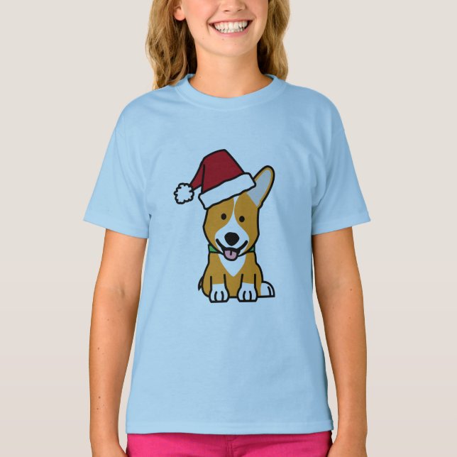 Corgi dog puppy Pembroke Welsh Christmas Santa hat T-Shirt (Front)