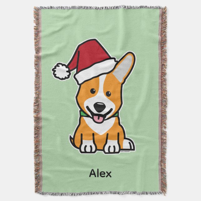 Corgi dog puppy Pembroke Welsh Christmas Santa hat Throw Blanket (Front Vertical)