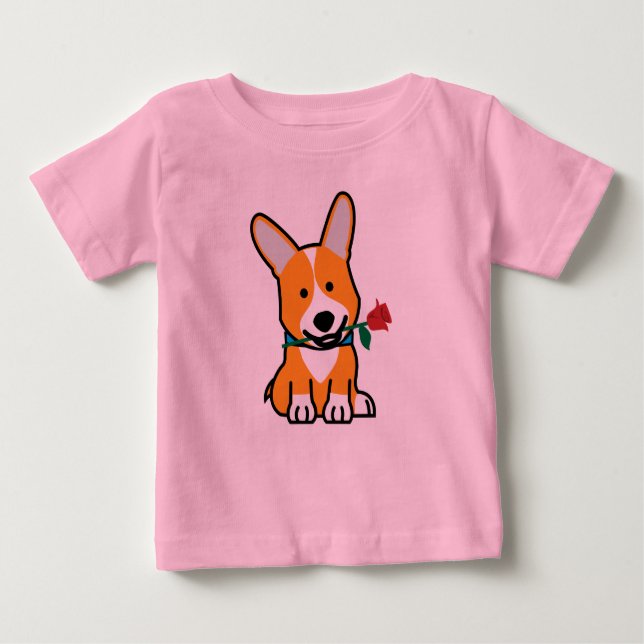 Corgi dog puppy Pembroke Welsh Valentine Rose Baby T-Shirt (Front)