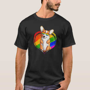 Corgi Dog Rainbow Heart Pet  Gay Pride Lgbt T-Shirt