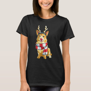 Corgi Dog Reindeer Scarf Red Nose Christmas T-Shirt