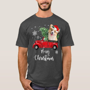 Corgi Dog Ride Red Truck Christmas Pajama  T-Shirt