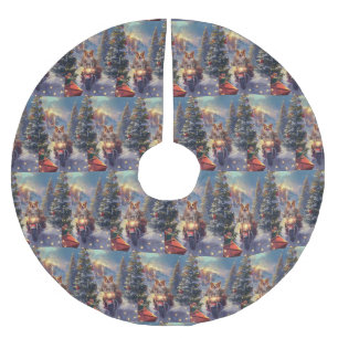 Corgi Dog Riding Motorcycle Christmas Brushed Polyester Tree Skirt