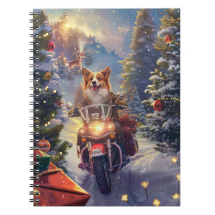 Corgi Dog Riding Motorcycle Christmas Notebook