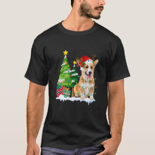 Corgi Dog Santa Hat Reindeer Christmas Lights  T-Shirt