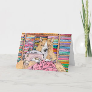 Corgi Dog, Sewing a Quilt, Blank Card