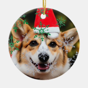 Corgi dog smiling christmas fun  ceramic ornament