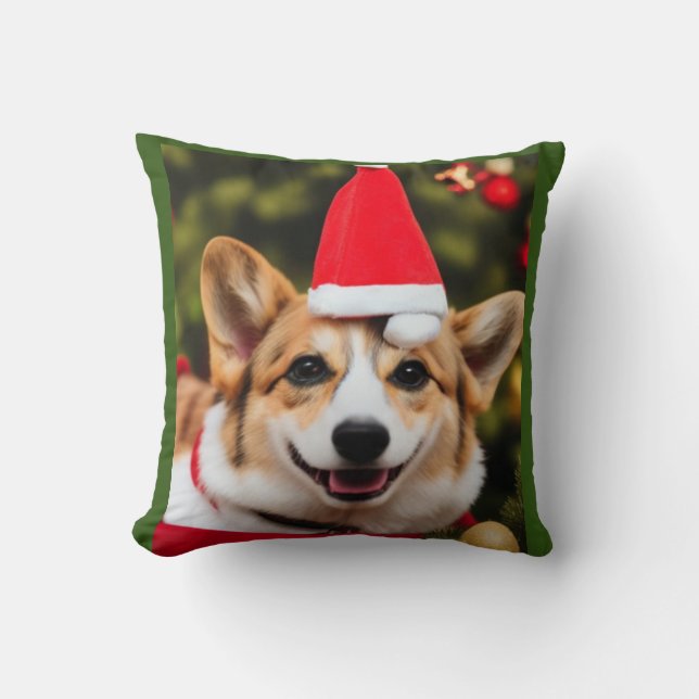 Corgi dog smiling christmas fun cushion (Front)