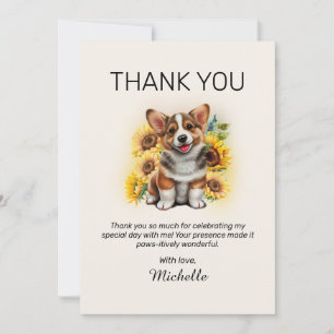 Corgi Dog Sunflowers Birthday Thank You
